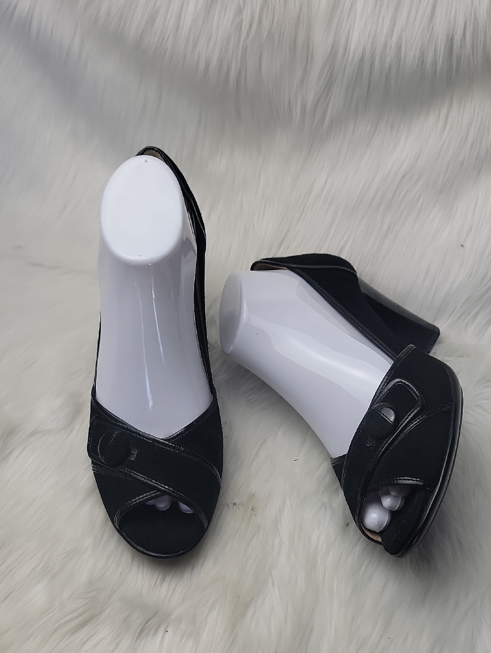 SOFFT Black Suede Comfort Peep Toe Criss Cross Retro Boho‎ Office Block Heels 9